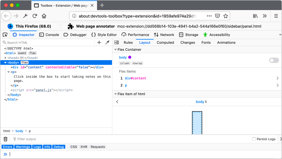 sidebar script in debugger